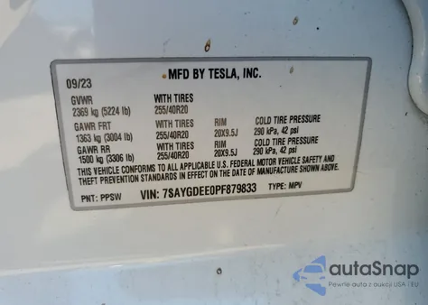 2023 Tesla Model Y из США, поврежденный, VIN 7SAYGDEE0PF879833